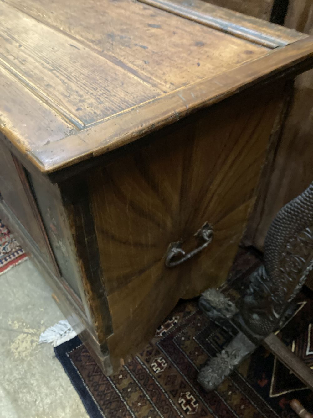 A Swiss 1813 painted coffer, width 152cm depth 59cm height 79cm